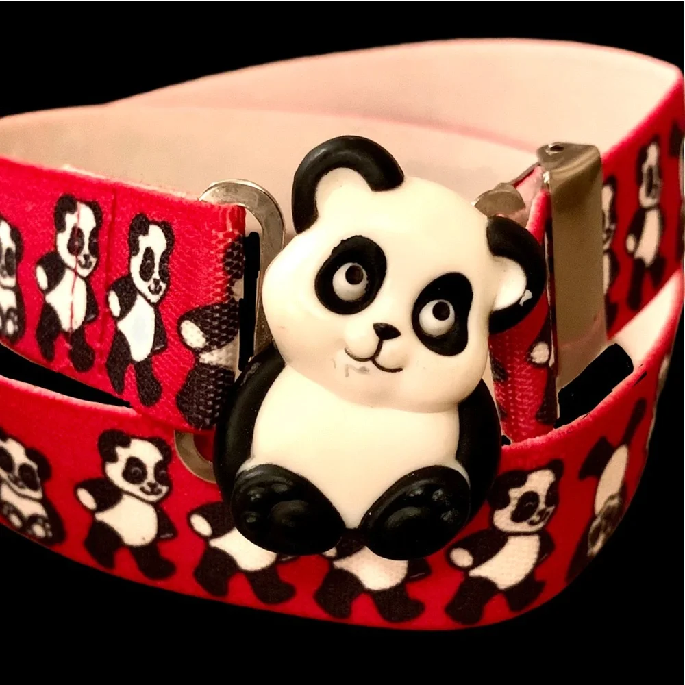 Vintage Avon girls cute stretch red black white panda bear belt